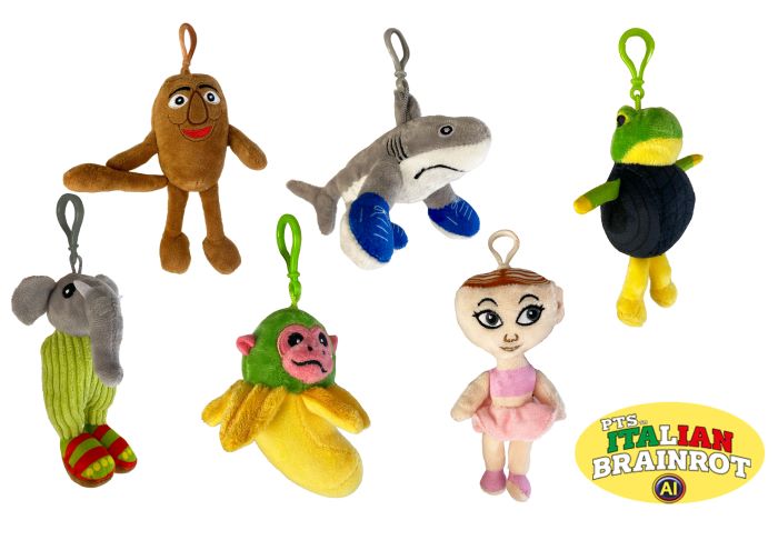 (Mis 0) ITALIAN BRAINROT AI Portachiavi Peluche 13cm  6 ass  c/Bagclip…x24…x120